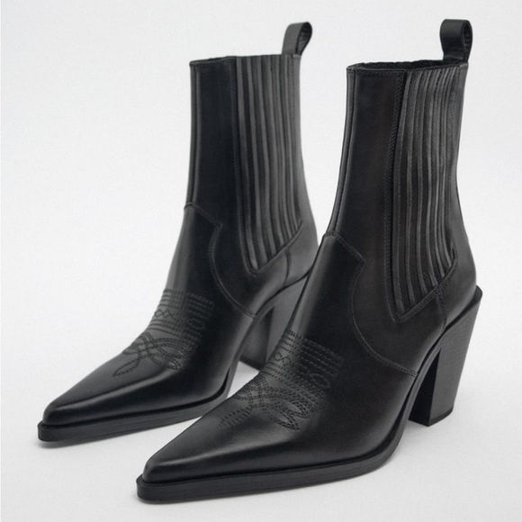 Zara Shoes Zara Leather Heeled Cowboy Ankle Boots Poshmark